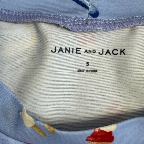 Janie and Jack Girls Swim Top Patriotic Ruffle Popsicle Print Light Blue Size 5 - Picture 7 of 9